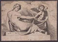 Odoardo Fialetti, Venus and Cupid, after Pordenone. From the series of Four Characters from Palazzo Tinghi. Etching