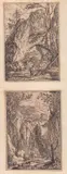 Jonas Umbach, Landscape with a hunter | Landscape with three goats and ruins, Lot of two prints from the landscape series featuring gorges. Etching