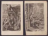 Johann Jakob Thourneyser, St. Ambrose Rejects Emperor Theodosius | Alboin Drank Wine from a Cup Made from the Skull of Rosmunda's Father, Lot of two prints after Charles Claude Dauphin. Etching