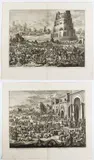 Jan Luyken, Tower of Babel | Joseph Sells Grain to His Brothers, Lot of two etchings. Etching
