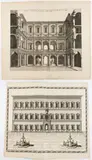 Pieter Mortier I, Palatium Farnesiorum in Urbe | Facies interna Palatii Farnesiorum, quod est in Urbe, Lot of two views of Palazzo Farnese in Rome. Engraving and etching