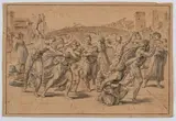 Pierre Lelu, The Massacre of the Innocents, 1790, after Marcantonio Raimondi. Etching and drawing in pen and brown ink