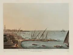 Part of the new city of Alexandria, with the Light House by Thomas Milton, 1802, after Luigi Mayer. Etching and aquatint, offered Nov 2024