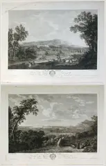 Georg Abraham Hackert, Vue de Caserte | Vue de Persano, Lot of two engravings after Jacob Philipp Hackert's paintings