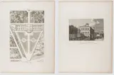 Jacques Charles Bonnard, Plan de la Villa Negroni | Vue du Casin de la Villa Negroni, Lot of two etchings and an explanatory sheet. Etching