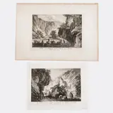 Gaetano Zancon, View of a Rock in the Outskirts of Bolzano in Tyrol | View of the Chiusa Pass in Tyrol, Lot of two prints after Pietro Marchioretto. Aquatint