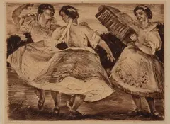 Eugen Krón, Dance, Brown ink drypoint
