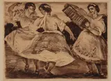 Eugen Krón, Dance, Brown ink drypoint