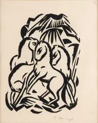Georg Schrimpf, Vier Pferde, 1916, Woodcut