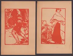 Publio Morbiducci, Lot of two woodcuts, Red ink woodcut