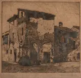 Pier Luigi Bartolucci-Alfieri, Old houses in Trastevere, 1922, Etching