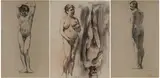 Giovanni Zangrando, Studies for the Nudes, Lot of three drawings. Charcoal on paper
