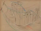 Uberto Bonetti, Futurist urban landscape, Pencil