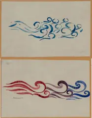 Thayaht, Two sketches of textile motifs, Watercolor on paper