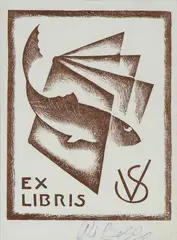 Renato Righetti, Vanni Scheiwiller Futurist Ex Libris, Woodcut in brown ink