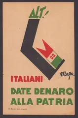 Marcello Nizzoli, Italiani date denaro alla patria, Chromolithograph on paper