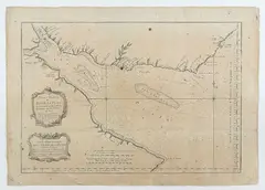 Jacques Nicolas Bellin, Mapa y Planta del Rio de la Plata Leventada y Emendada novamente por los Pilotos del Rey . . . Carte Hydrographique de la Riviere de la Plata, 1770, Map depicting the mouth of the Rio de la Plata between Argentina and Uruguay. Etching and engraving