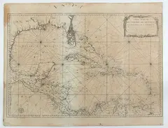 Jacques Nicolas Bellin, Carte réduite du golphe du Mexique et des isles de l'Amérique, 1774, Nautical chart of the Gulf Coast