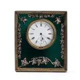 Fabergé Carl, Art Déco gilded silver and enamels table clock, Rectangular shaped case in gilded silver