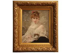 Charles Josuah Chaplin, Girl with cat, oil on canvas