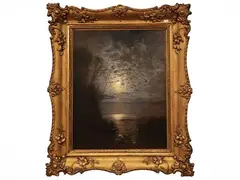 Louis Douzette, Chiar di luna, oil on tavoletta