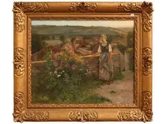 Flemish landscape with girl by Jean Beauduin, oil on canvas, offered Sep 2026