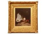 George Washington Nicholson, Fishermen in a cave, oil on panel