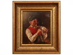 Eduard Merk, Portrait of peasants, Pair of oil paintings on panel