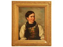 Josef Büche, Portrait of a girl in traditional clothing, oil on canvas
