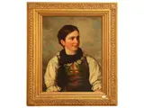Josef Büche, Portrait of a girl in traditional clothing, oil on canvas