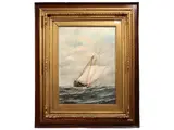 William Pierce Stubbs attribuito, Sailing ship, oil on cardboard