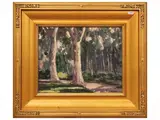 Amy Difley Brown, Tree-lined landscape, oil on cardboard