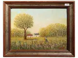 Domenico Riccitelli, Country landscape with farmhouse, oil on cardboard