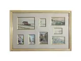Eugenio Cecconi, Eight sketches, Farmhouse (signed) - Village scene - Town scene with figures (signed) - House on the cliff - Stone farmhouse -