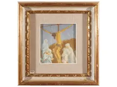 Crucifix 1965 by Marcello Andreozzi, oil on panel, offered Sep 2026