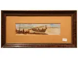 Fortunato Giulio Faini, Landscape with characters - View of a canal with boats, two mixed techniques on paper