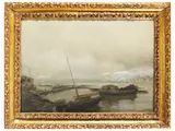 Carlo Siviero, Bufers in the port - Naples, oil on canvas