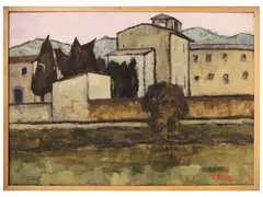 Glimpse of the town by Renzo Grazzini, oil on panel, offered Sep 2026