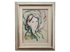 Ernesto Treccani, Female portrait, mixed media on paper applied to canvas