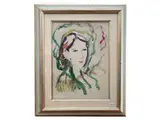 Ernesto Treccani, Female portrait, mixed media on paper applied to canvas