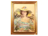 Guido Borgianni, Portrait of woman with hat, mixed media on paper