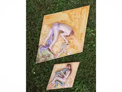 Three decorative plaques in glazed ceramic by Rolando Stefanacci, rhomboidal in shape, offered Jul 2026