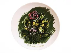 Ennio Morlotti, Piatto dell'anno 1985, ceramic plate decorated with floral motifs