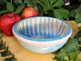 Glazed ceramic bowl by Guido Gambone, painted in shades of blue and beige, offered Jul 2026