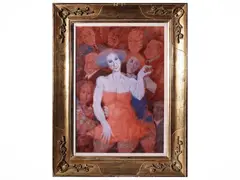 Woman in the foreground by Remo Squillantini, oil on canvas cardboard, offered Jul 2026