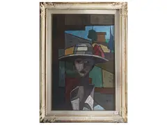 Alfio Rapisardi, Woman with hat, oil on hardboard