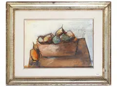 Still life by Sergio Scatizzi, mixed media on paper applied on canvas, offered Jul 2026