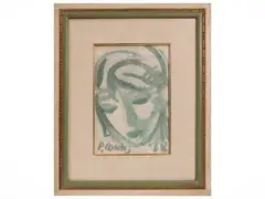 Female face 1968 by Primo Conti, watercolor on paper applied to tablet, offered Jul 2026