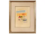 Enrico Paulucci, Boats at sunset, pastel on paper applied to canvas