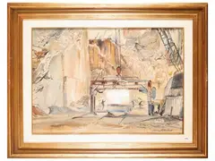 Romano Stefanelli, Cave carraiole, il taglio dei marmi, oil on canvas